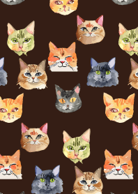lots of cat faces on brown