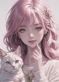 Pink beautiful girl and kitten3