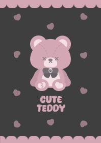 ゆるかわテディベア柄[黒とピンク]