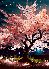 Beautiful night cherry blossoms#1376
