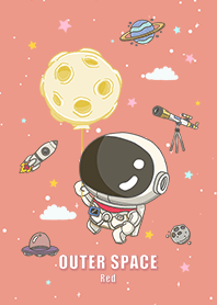 浩瀚宇宙 可愛寶貝太空人 滿月 紅色星空