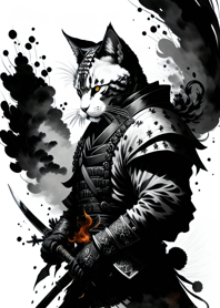 Ink wash cat samurai 2Fff17