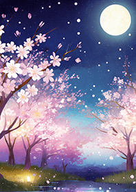 Beautiful night cherry blossoms#1695