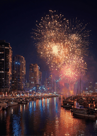 Purple Golden Harbor Fireworks