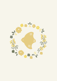 北欧風のお花と鳥 　ミモザ