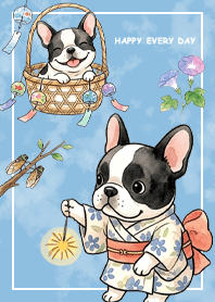 黑白色法國鬥牛犬/夏日/星空藍色