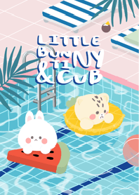 Little bunny & tiny cub in swimming pool