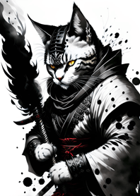 Ink wash cat samurai F6C213