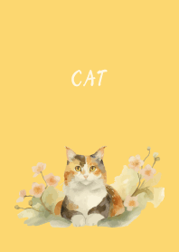 Calico cat on light yellow