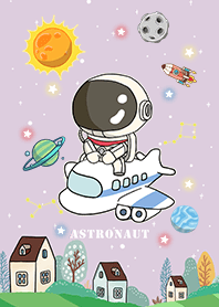 可愛宇航員-搭飛機去旅行-粉紫星空