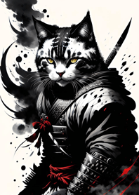 Ink wash cat samurai 71bC34