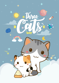 Three Cats Cutie Sea Blue