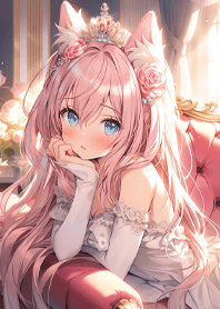 沙發上的可愛貓耳女孩