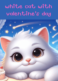 white cat with valentine's day