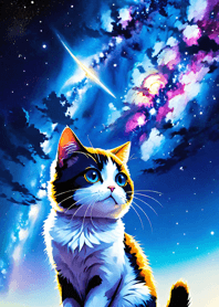 夜の月と星の猫 6Cde36