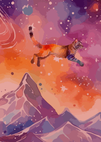 Cat in Space on red & beige