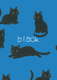 Round Black Cat on blue