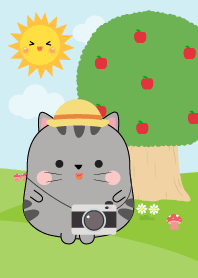 Fat Gray Cat in Forest Theme