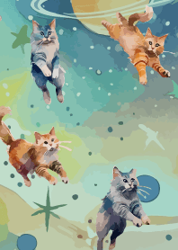 Cats in Space on blue green