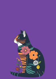 floral cat on purple