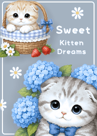 Hydrangea Days with Kittens blue