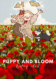 Puppy and bloom with shiba and rabbit