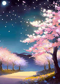Beautiful night cherry blossoms#1245