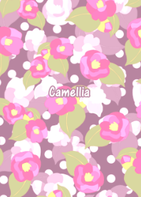 Light pink camellia -Retro polka dots-