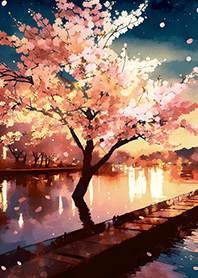 Beautiful night cherry blossoms#1303
