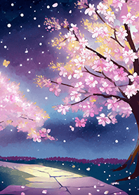Beautiful night cherry blossoms#2223