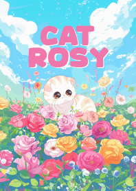 cute cat in rose flower farm_3