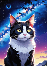 夜の月と星の猫 481a47