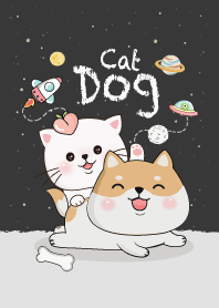 Dog and Cat On Space. (Black)