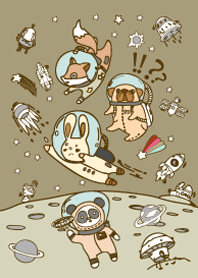 pug fox bear rebbit in space cool cute