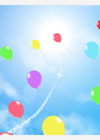 Balloons and a contrail on white