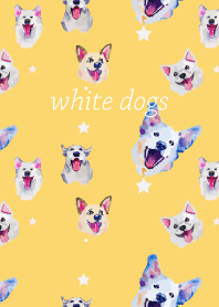 white dogs on light yellow