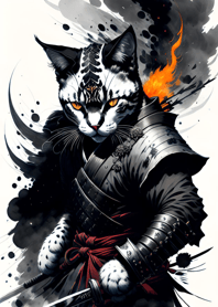 Ink wash cat samurai 47065B