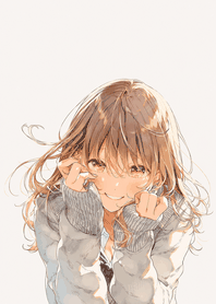粉紅 托腮微笑的少女