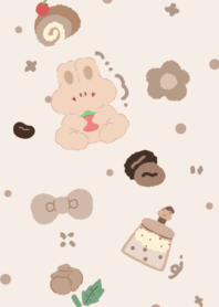 A brown bear holding a strawberry