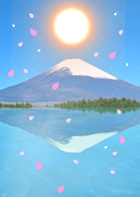 運気急上昇　桜吹雪　逆さ富士　太陽