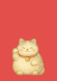 Cute Beckoning Cat on red