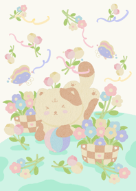 Little Cute Cat loves the flowers:Green