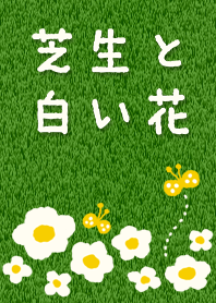 芝生と白い花