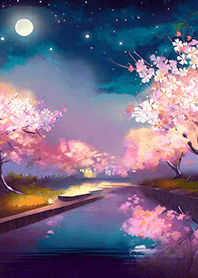 Beautiful night cherry blossoms#1123