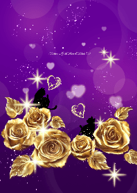 運気アップ♥ゴールドローズ＆黒猫 Violet