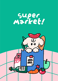 Happy fluffy in supermarket