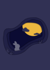Rabbit looking the moon overlay paper