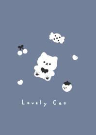 Cat and items(pattern)/gray blue wh