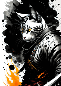 Ink wash cat samurai 2E6134