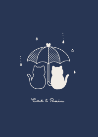 ネコと傘。ネイビーとブラウン